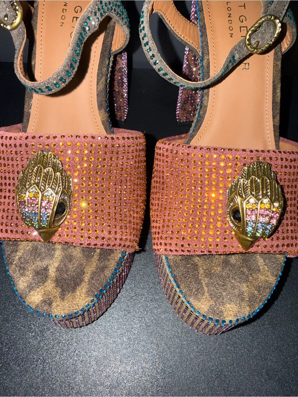 NWOT Kurt Geiger Kensington Platform Heels Leopard Crystal Eagle Sz 8.5/39